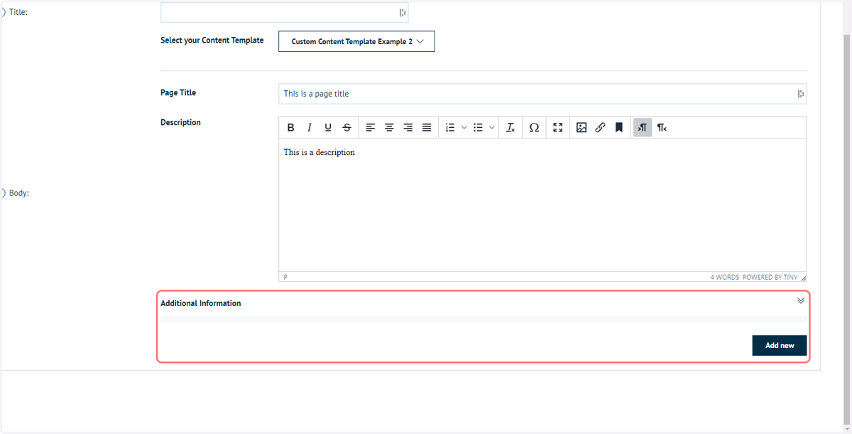 Launch the Content Page and select the custom Content Template