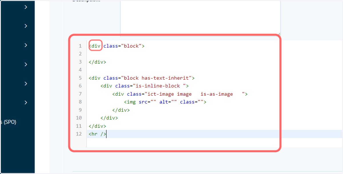 Input code into the Repeater HTML editor