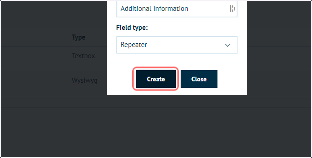 Click on Create