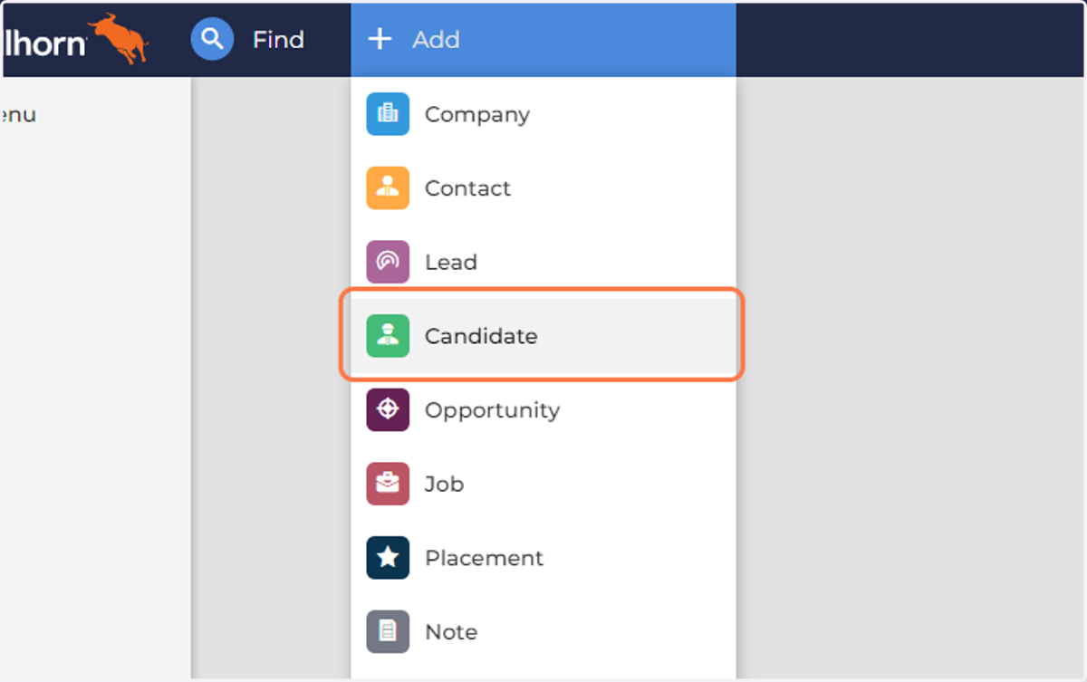 Go to Add and Click on Candidate