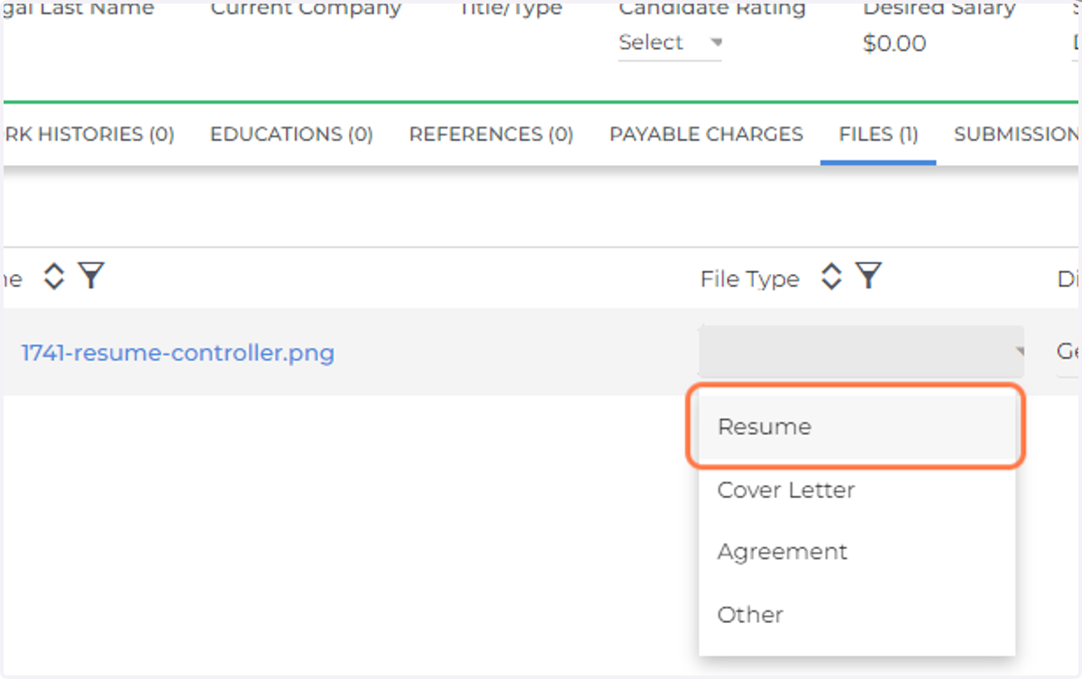 Once it is uploaded, go to File Type and choose Resume
