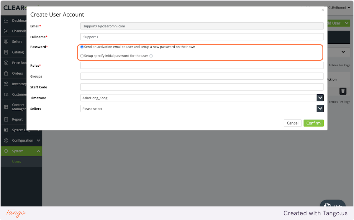 On the Password field, click on "Send an activation email to user..." to enable email activation for the user account.