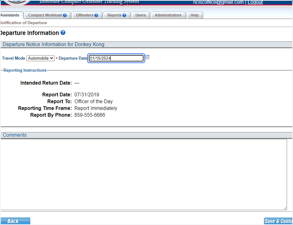 Provide the Date of Departure