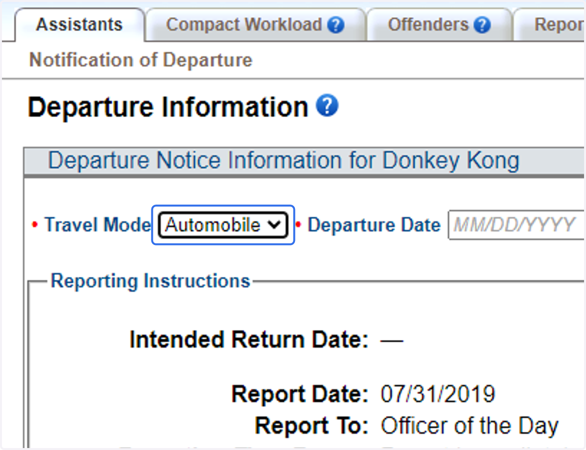 Provide the mode of travel (Select 'Automobile')