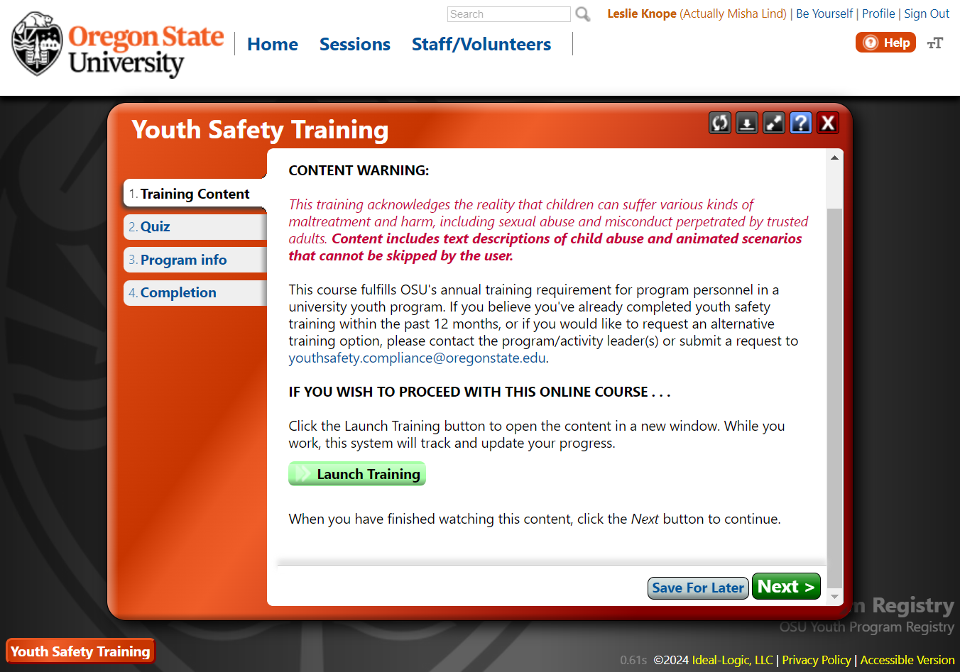 Click on Launch Training