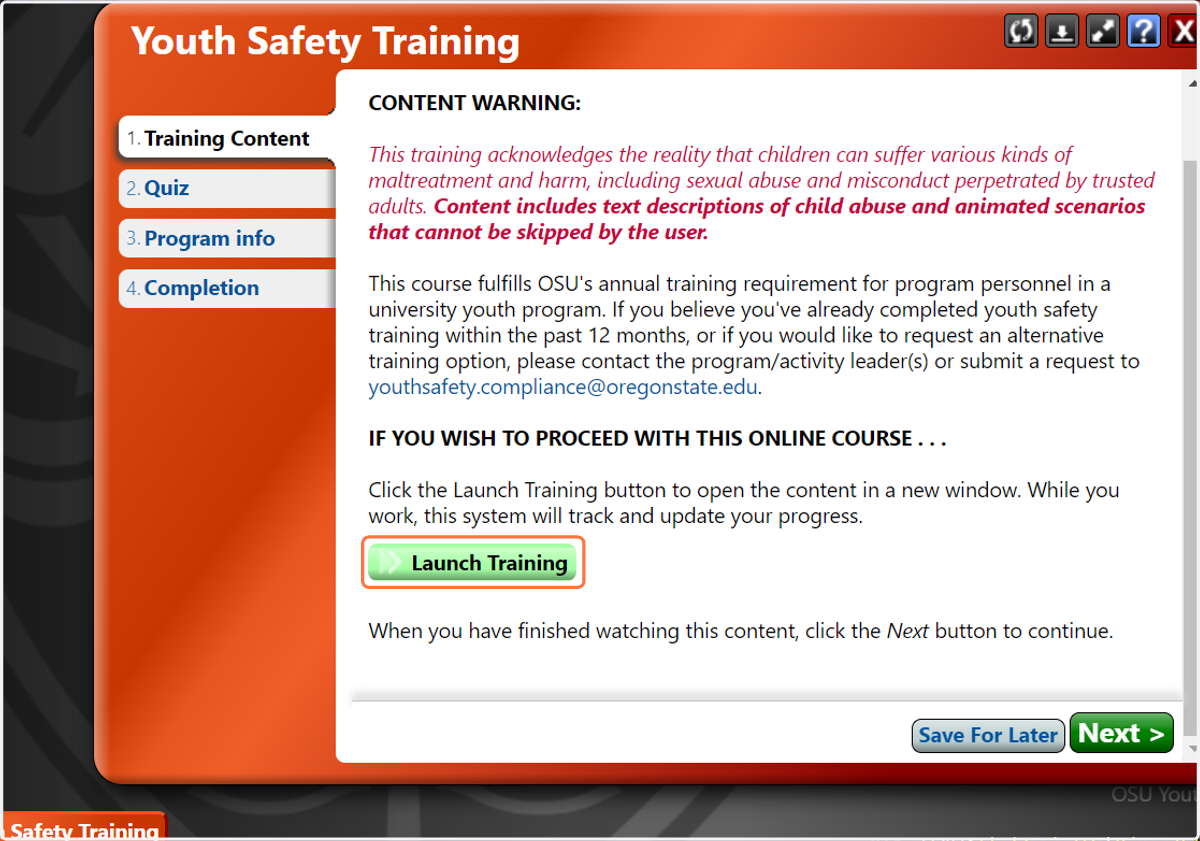 Click on Launch Training