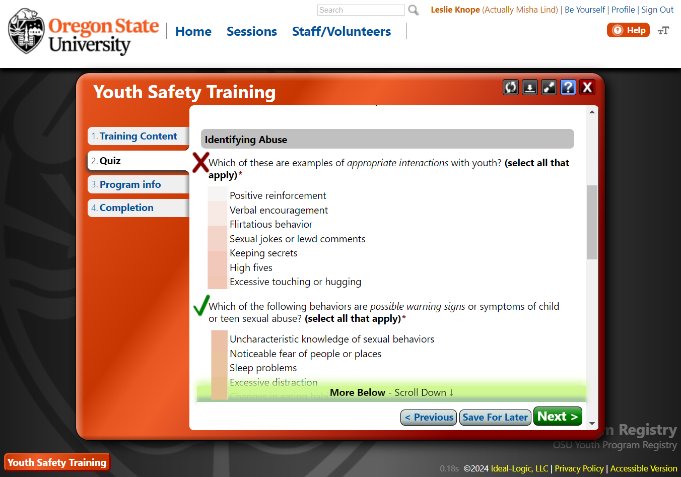 If you've answered any questions incorrectly, return to the Quiz tab to change any answers you missed