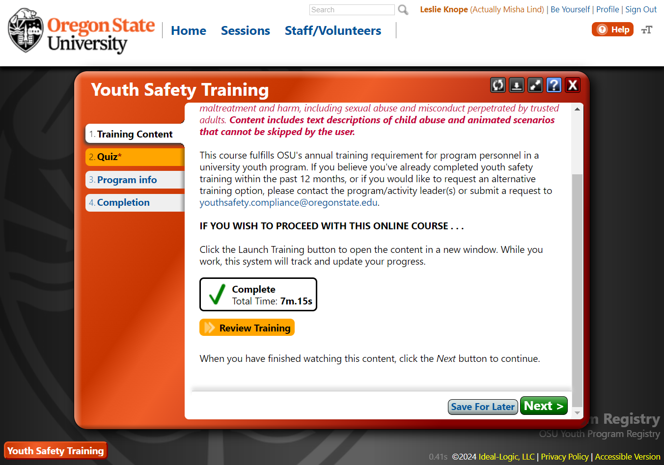 Click on the Quiz tab