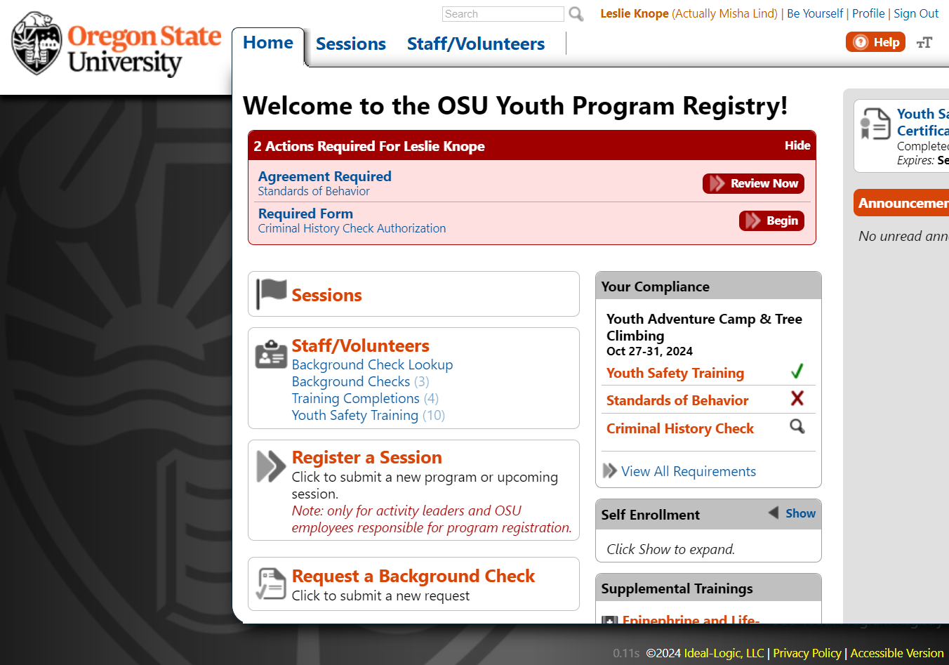 When you're finished, a green checkmark should appear next to Youth Safety Training under the Your Compliance heading