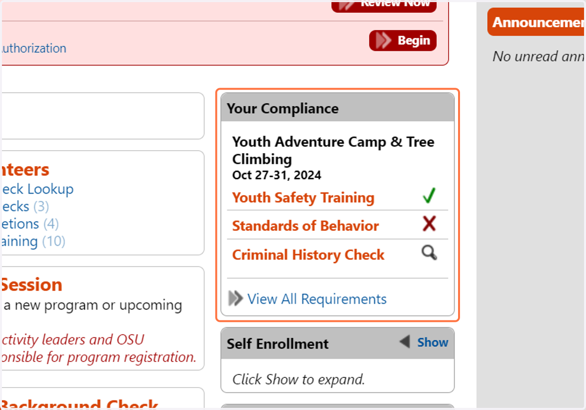When you're finished, a green checkmark should appear next to Youth Safety Training under the Your Compliance heading