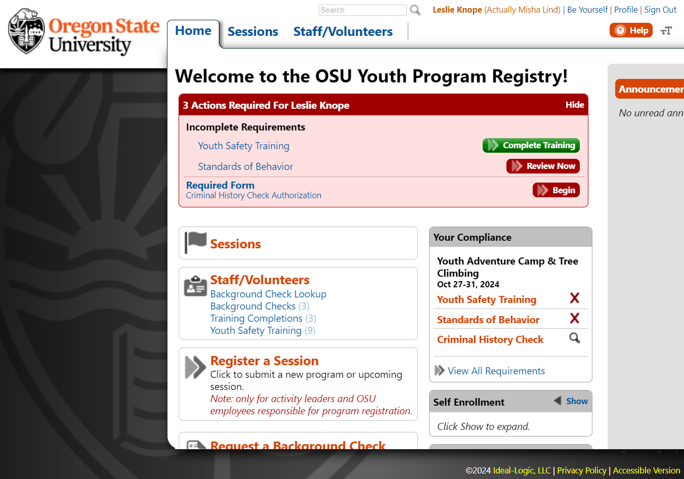 Click on Complete Training in the Action Required banner on the Home tab