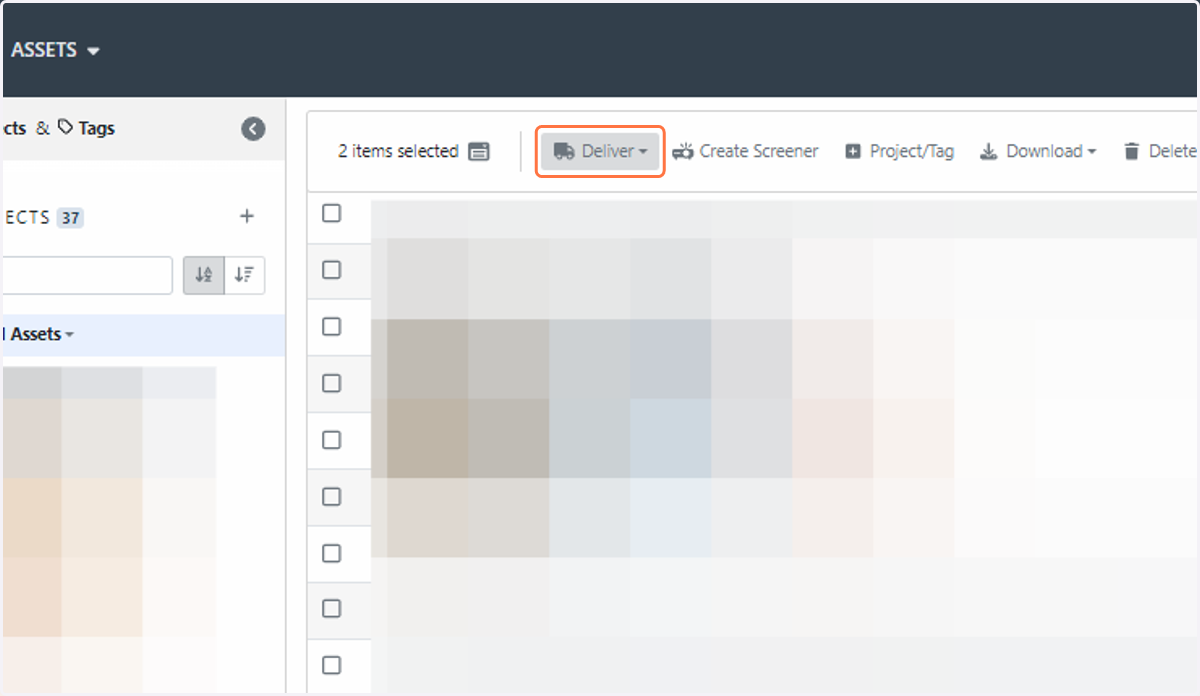 You will see a dropdown menu called “Deliver” at the top of your asset list
