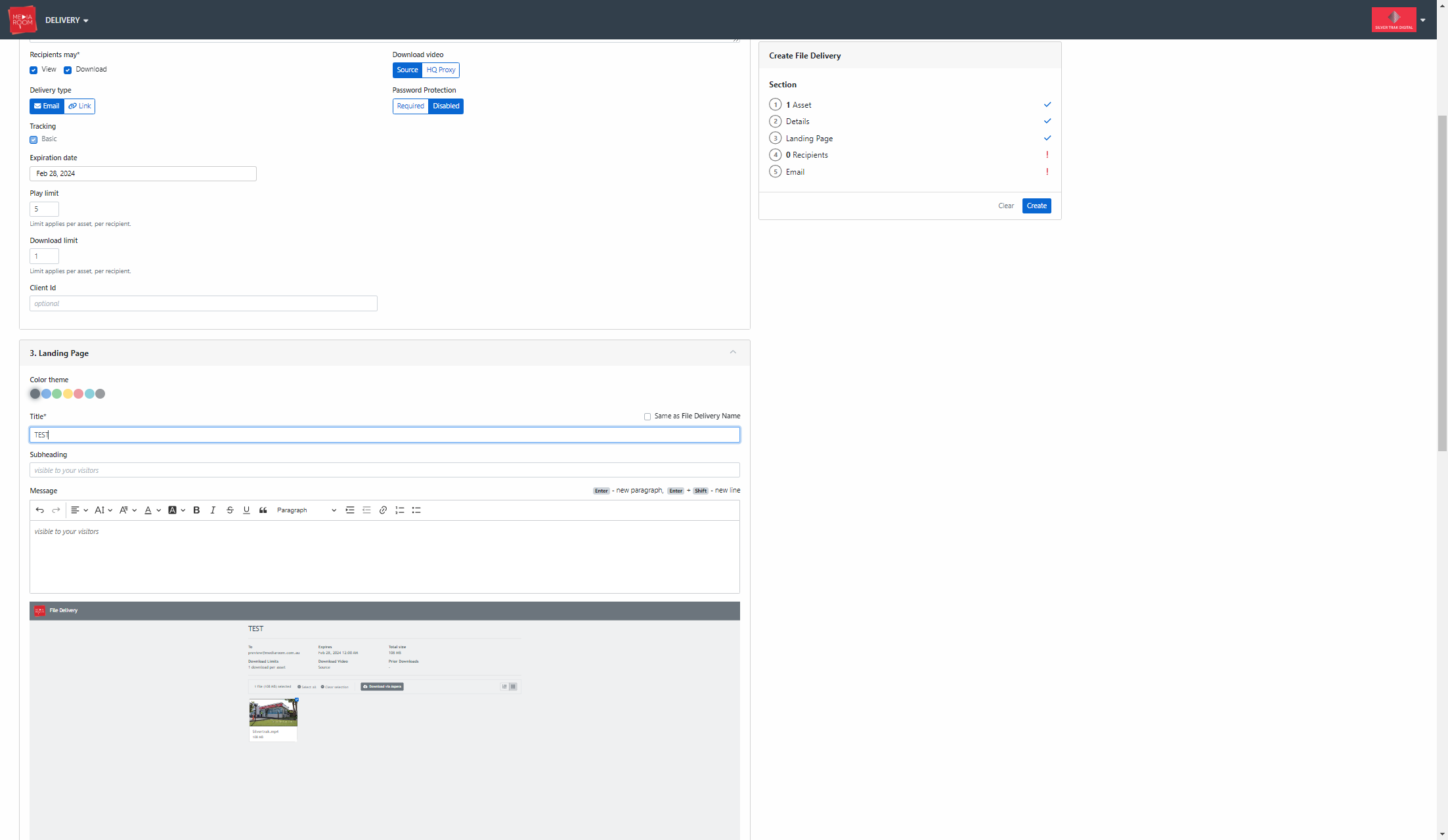 You can also select the colour themes and text on your landing and email pages