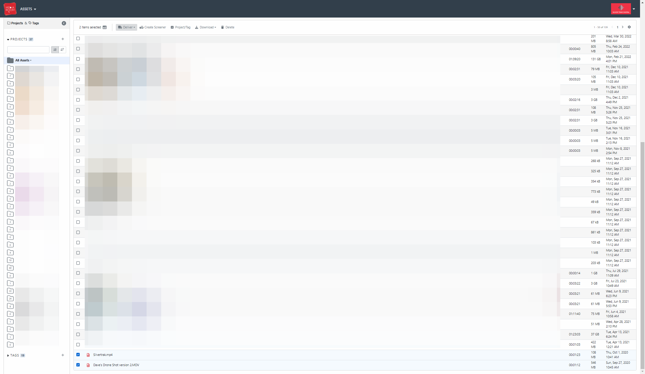 Select the required assets for delivery by clicking on the checkbox next to your files