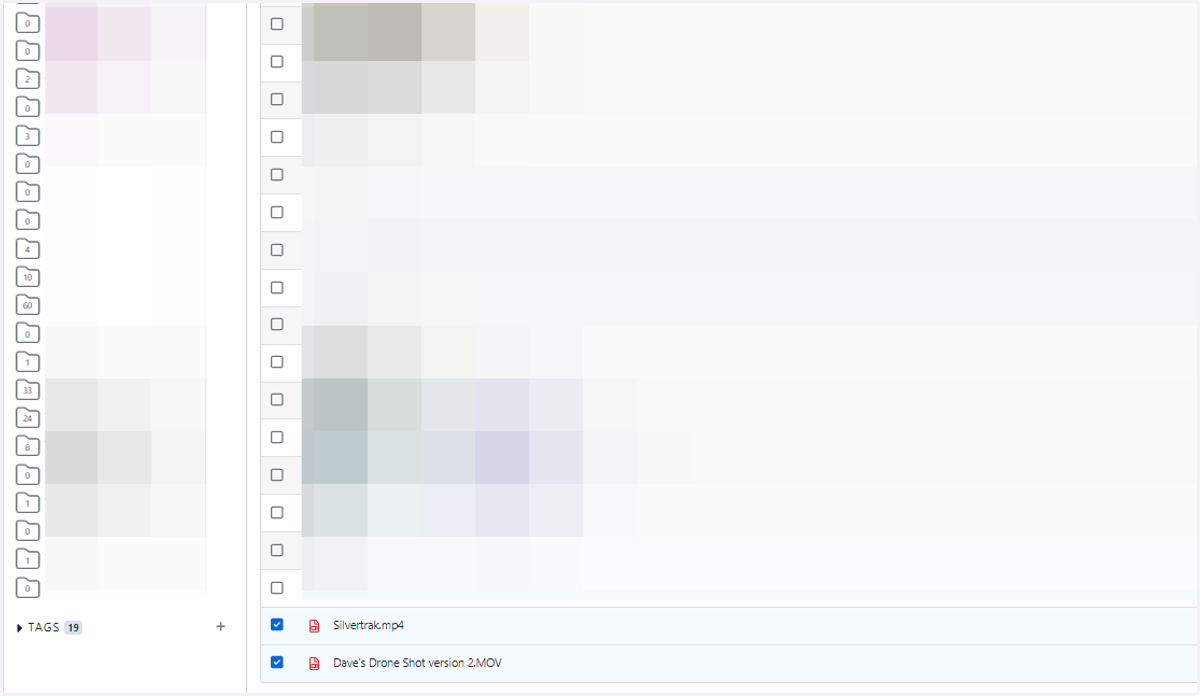 Select the required assets for delivery by clicking on the checkbox next to your files