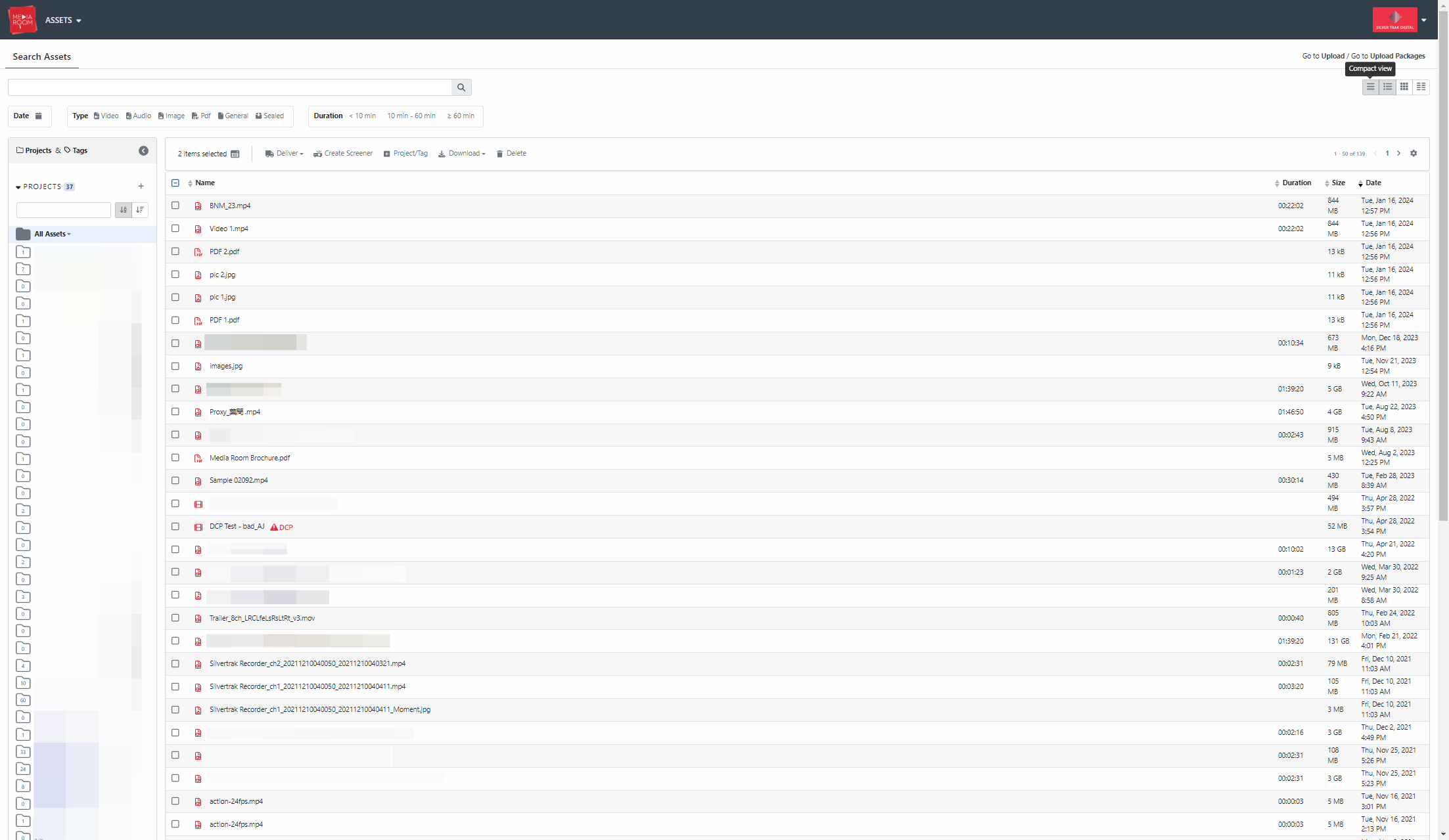 The compact view is recommended when performing a delivery of multiple assets. This button is located on the right hand side of your Assets page