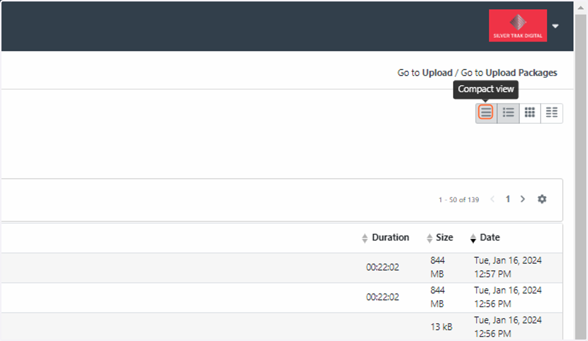 The compact view is recommended when performing a delivery of multiple assets. This button is located on the right hand side of your Assets page
