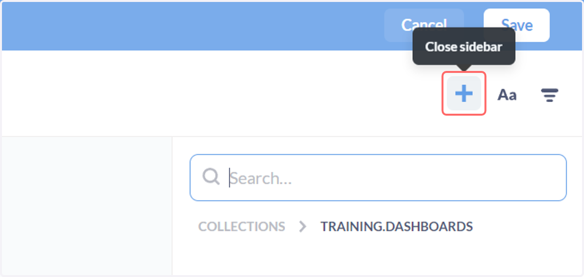 Click the + icon to add elements to your newly created dashboard