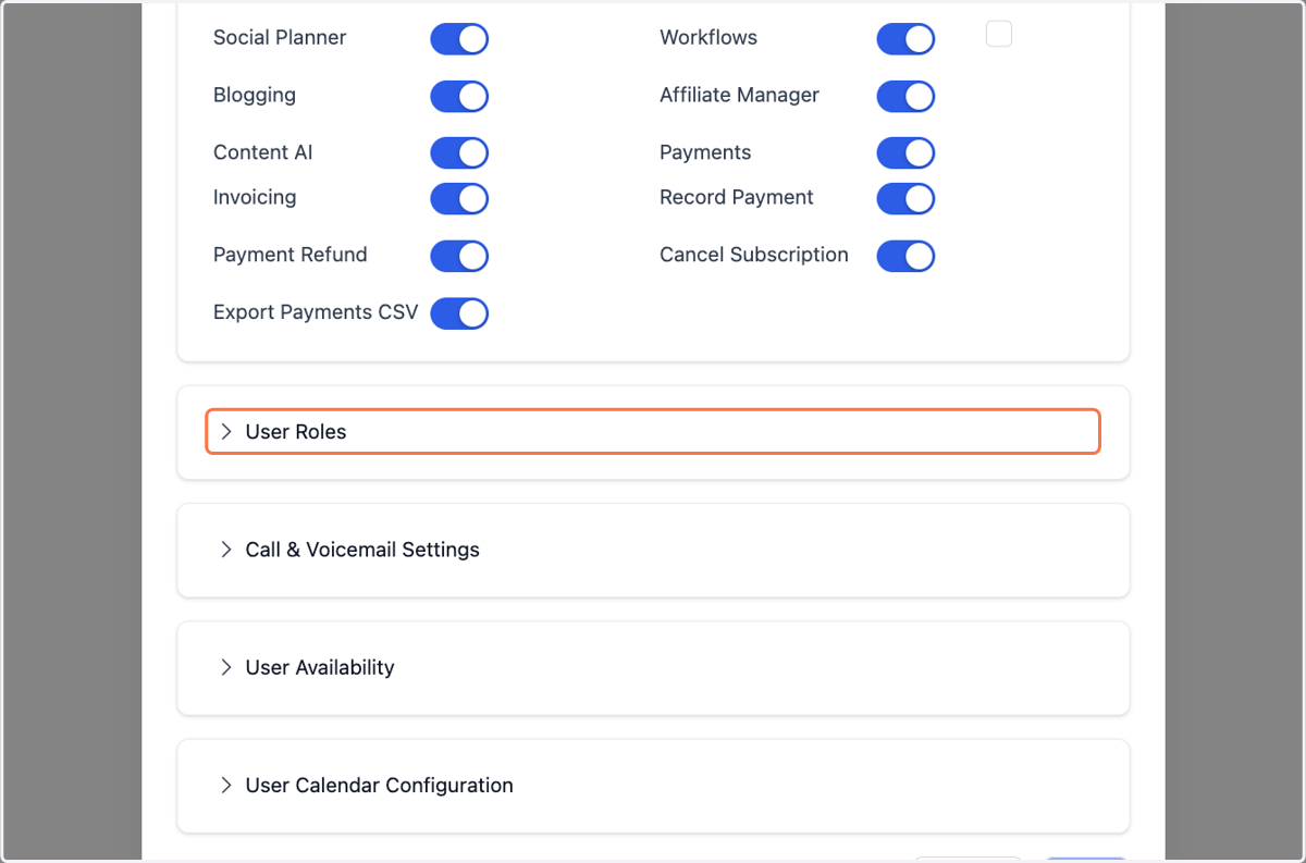 Click on User Roles and select from the drop down which role they should have.