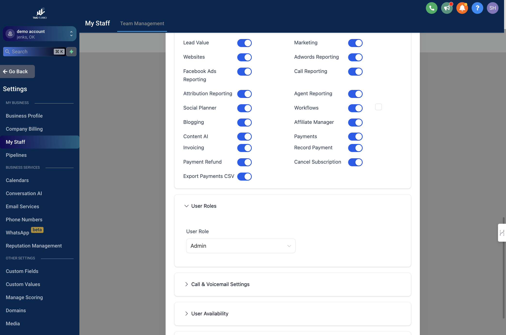 Fill out the voice call and voice mail section if need be.