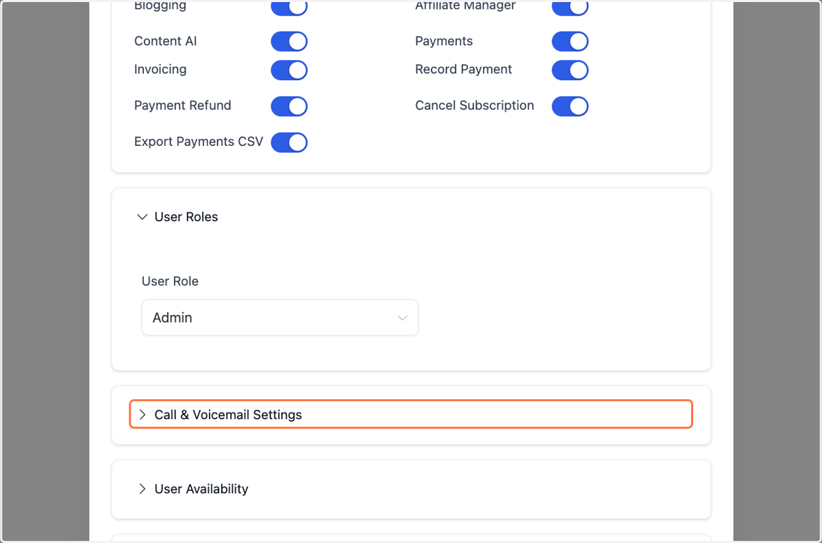 Fill out the voice call and voice mail section if need be.