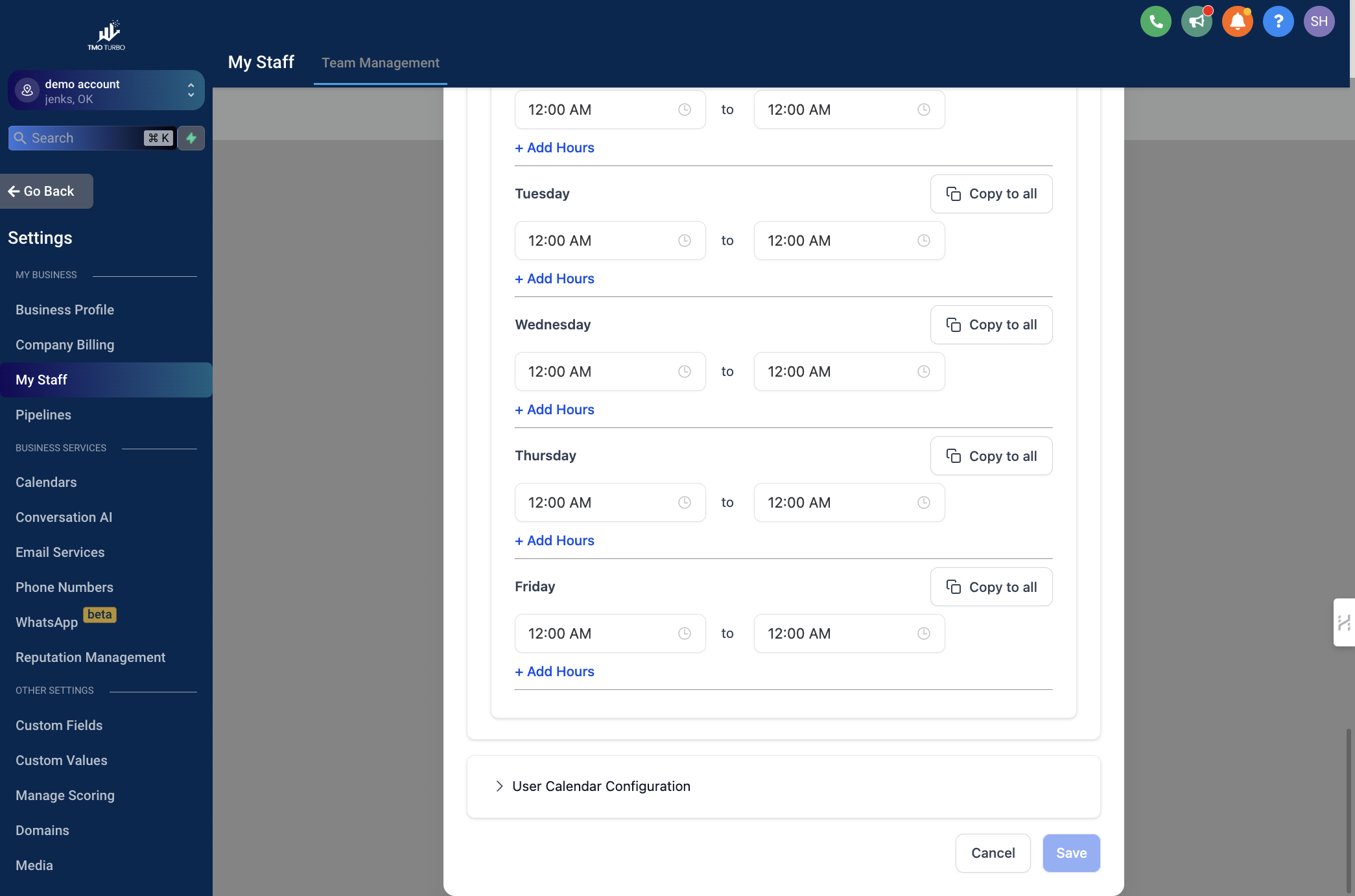 Once they connect to a Calendar outside of the system it will show here for you to look at. After every thing is done hit save. Note they should check spam for the email.