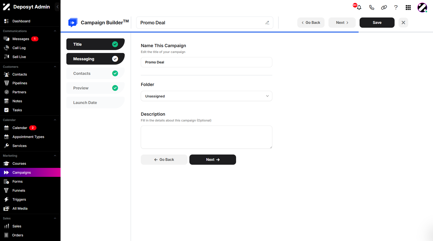Step 5: Click Messaging to navigate.