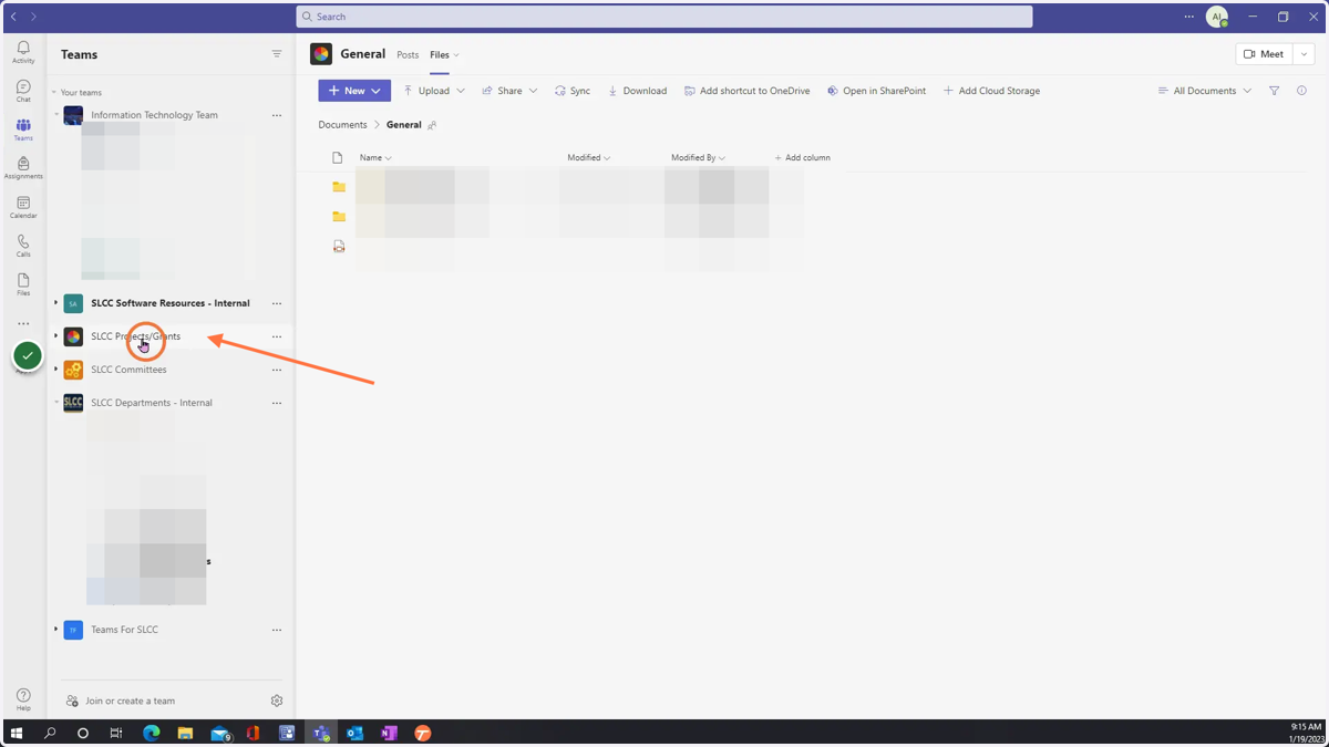 Go to Teams and Click on the Team you wish to sync files from