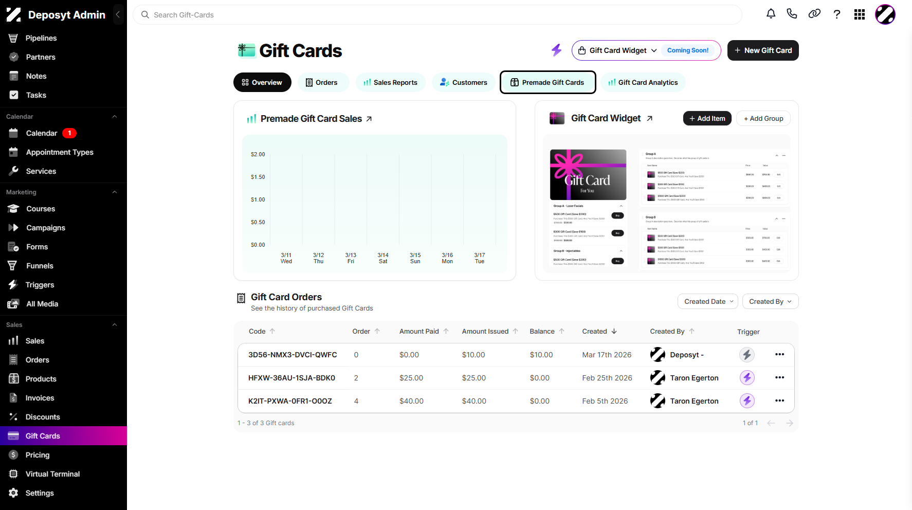 Step 3: Click on Premade Gift Cards to navigate.