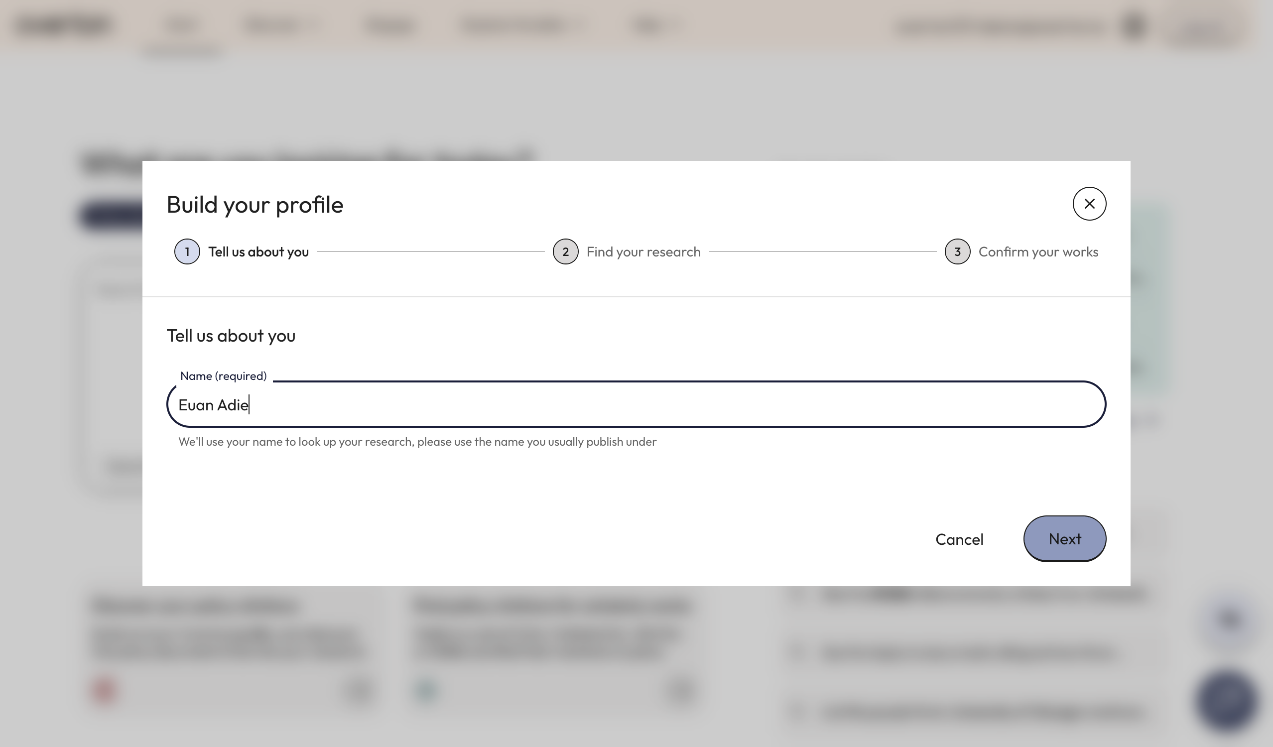 Click 'Next' to run the name search and view profile matches.
