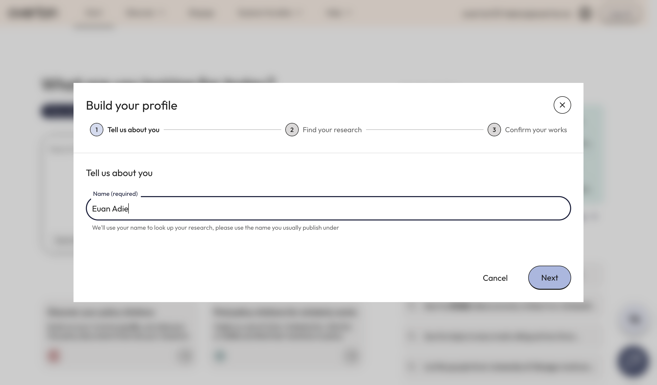 Enter your name in the search field to find your matching profile.