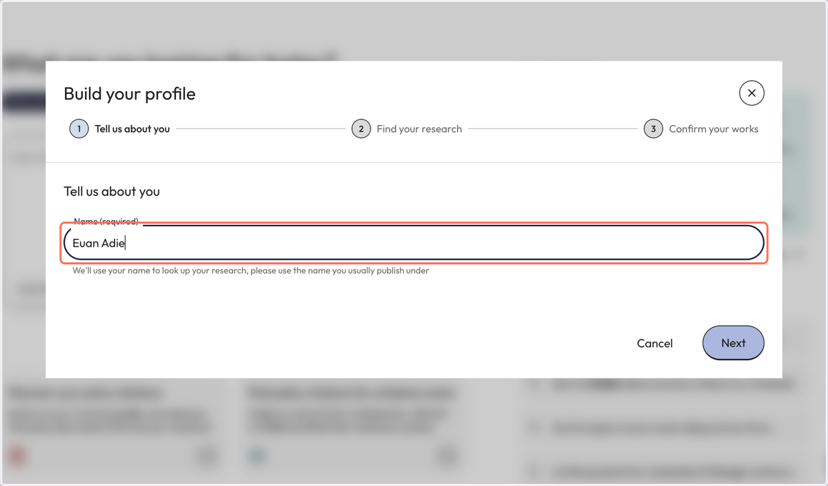 Enter your name in the search field to find your matching profile.