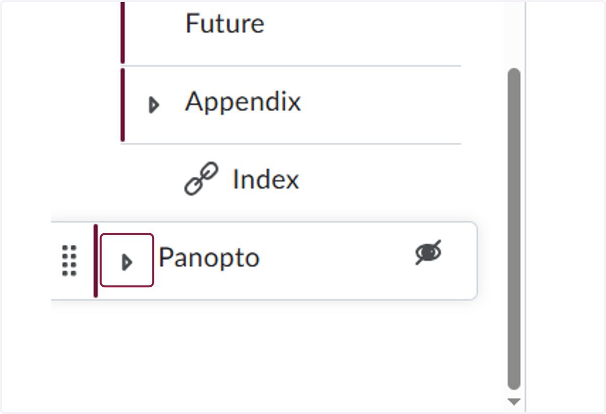 Scroll to the bottom of the table of contents to find Panopto