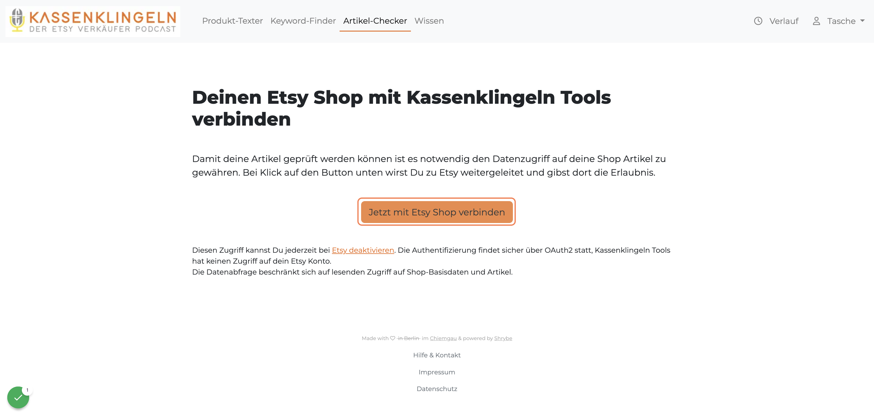 Klicke auf „Jetzt mit Etsy Shop verbinden“