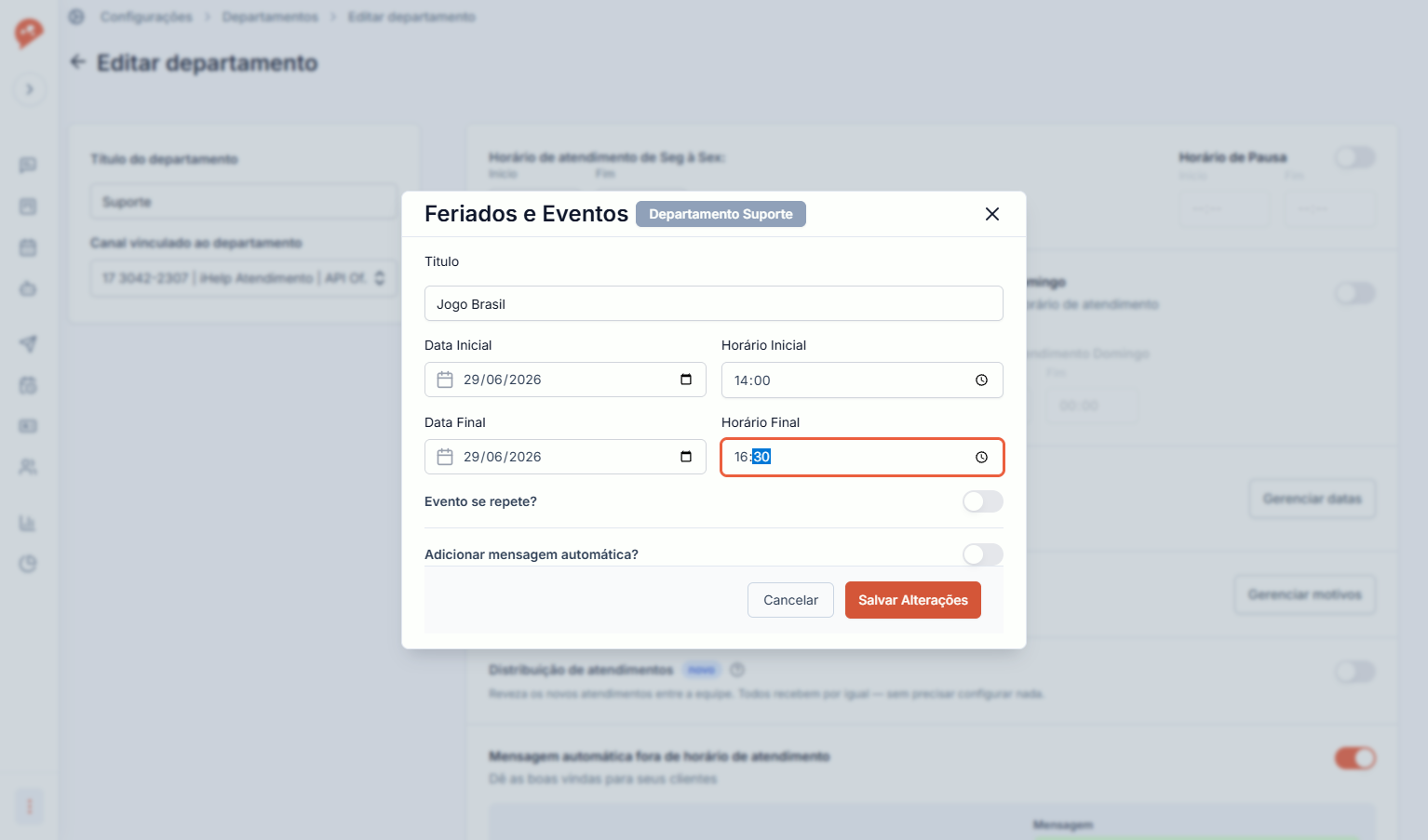 Ative a opção Adicionar mensagem automática?