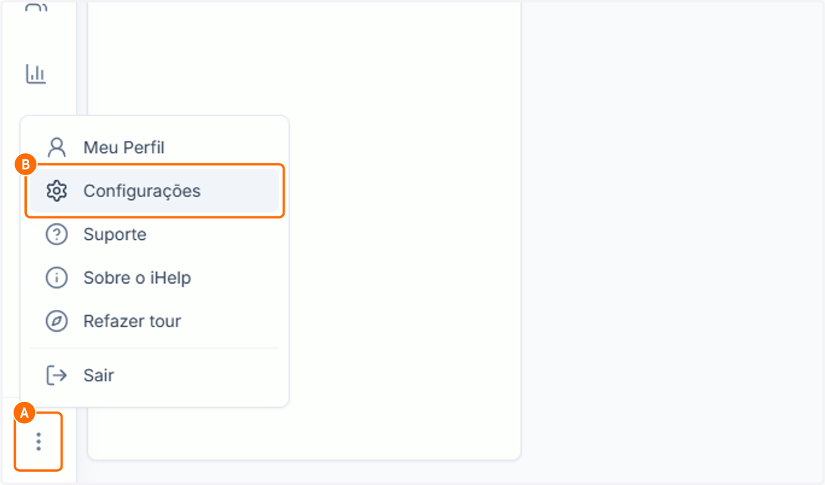 A. Clique nos três pontinhos B. Escolha Configurações