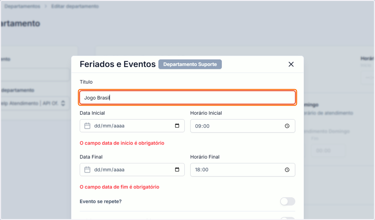 Defina um titulo para o seu evento