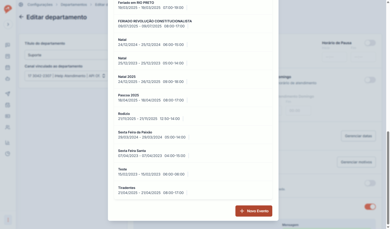 Selecione Novo Evento