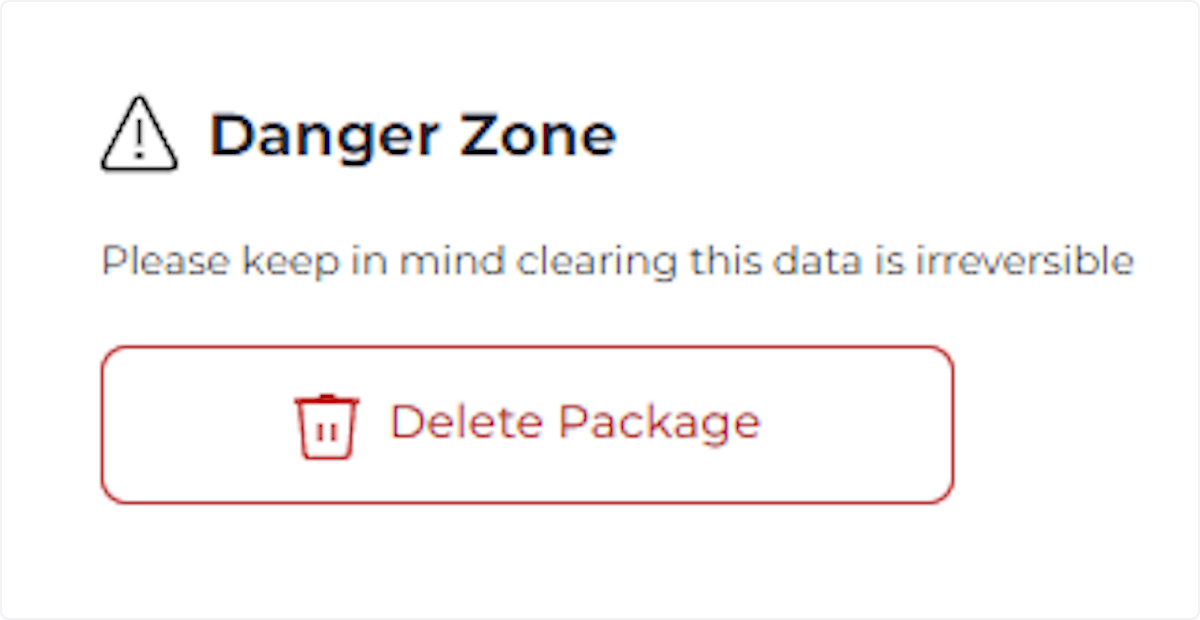 Navigate to the Danger Zone, and click 'Delete Package'.