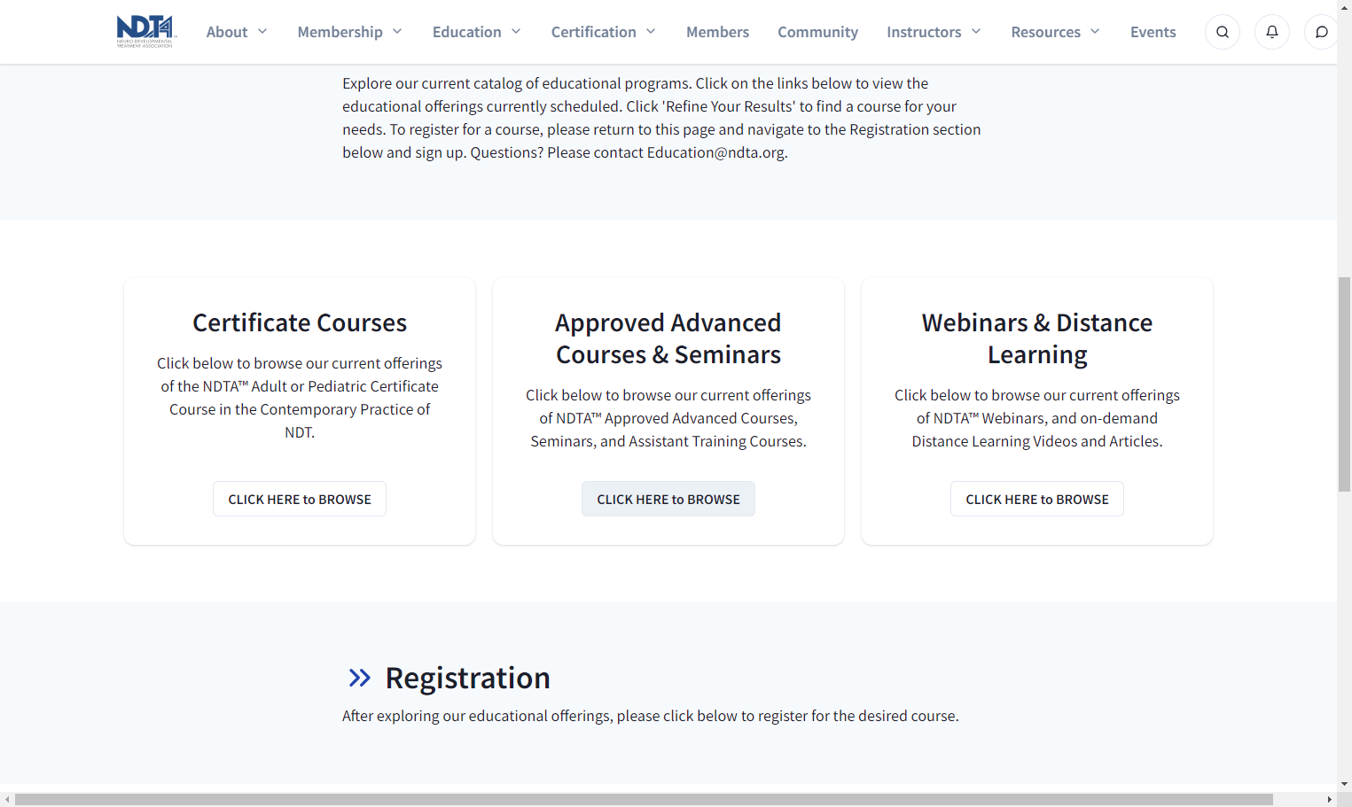 To browse Approved Advanced Course, Seminar, Webinar, or Distance Learning offerings, click CLICK HERE to BROWSE on the either the Approved Advanced Courses and Seminars card or the Webinars and Distance Learning Card.