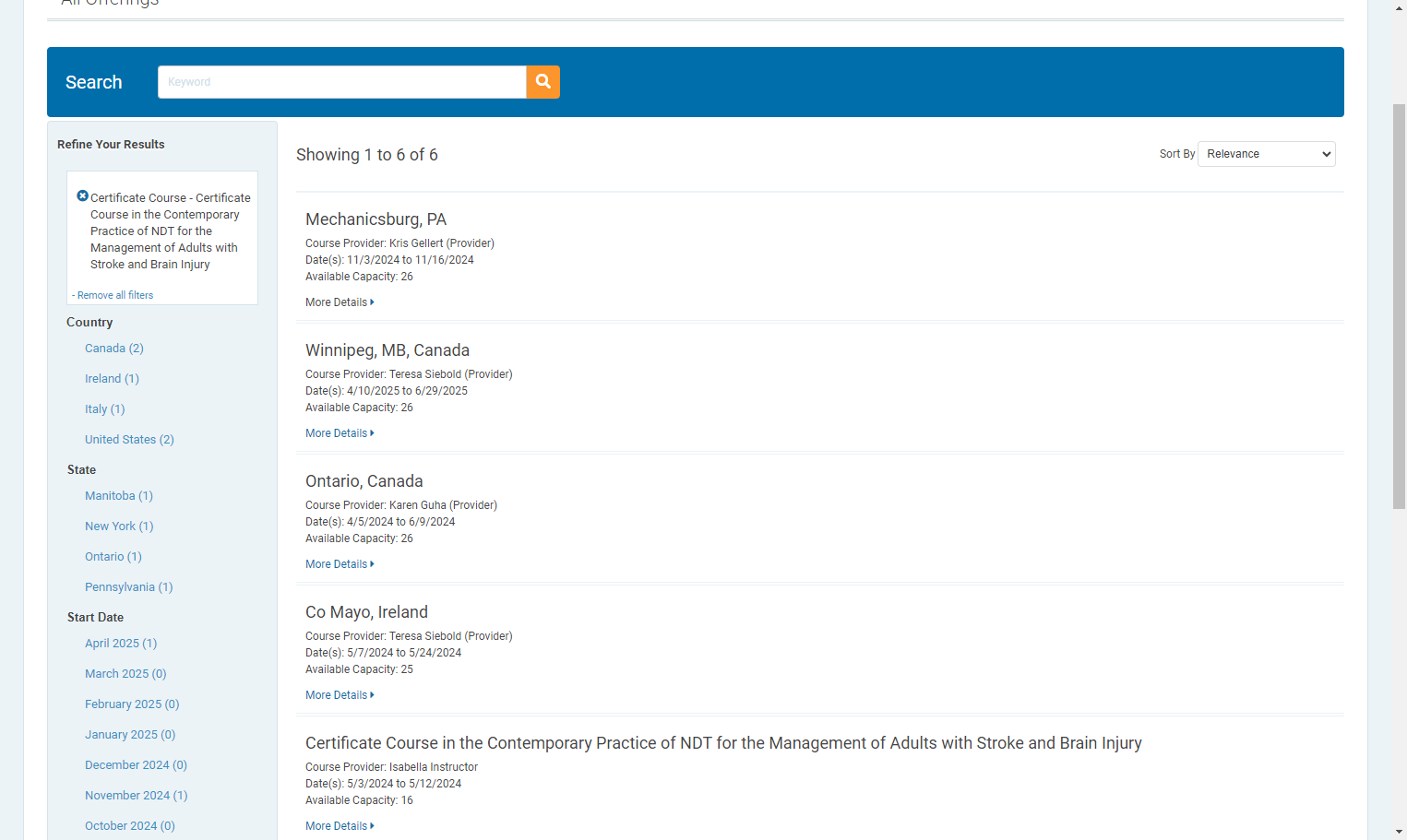Click on More Details to view the specific aspects of the particular course offering
