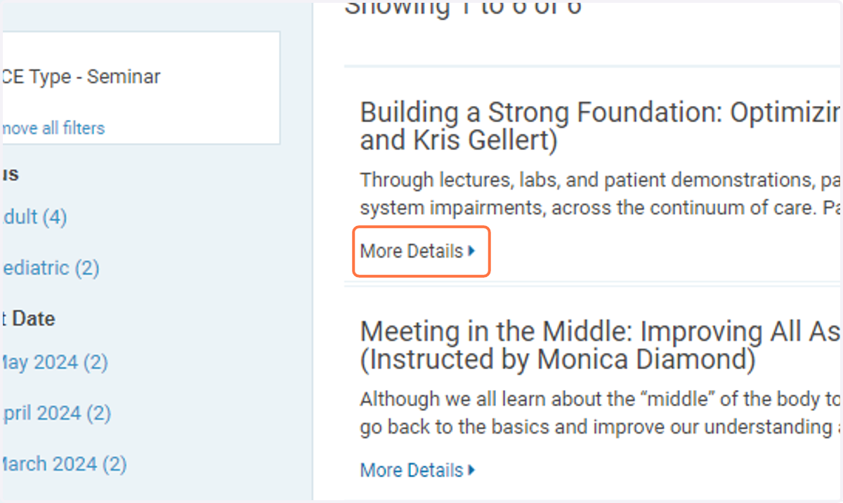 Click on More Details to view the specific aspects of the particular course offering