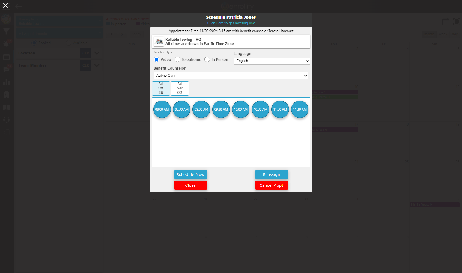 Select Benefit Counselor from Dropdown.