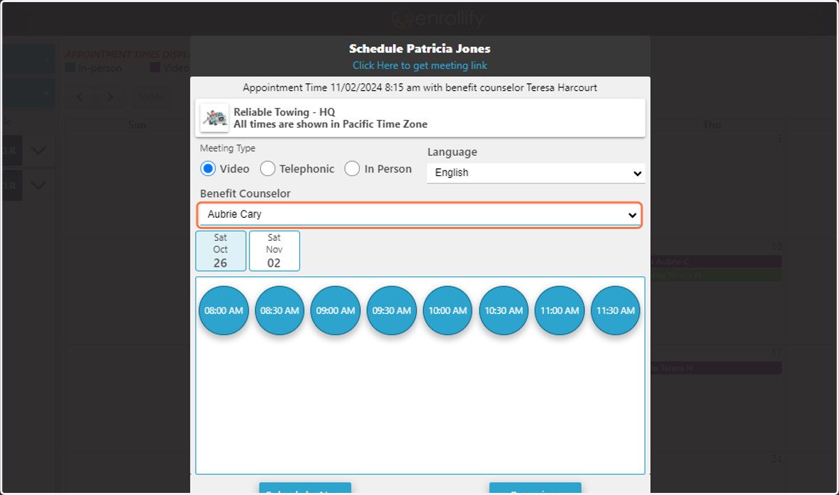 Select Benefit Counselor from Dropdown.