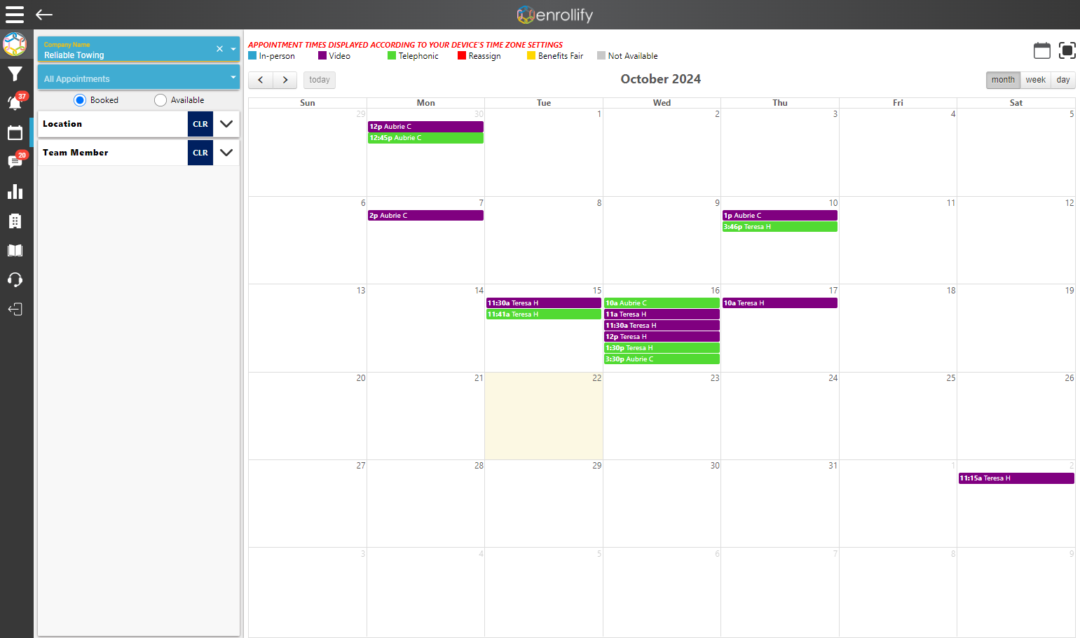Click on Appointment that needs rescheduling.