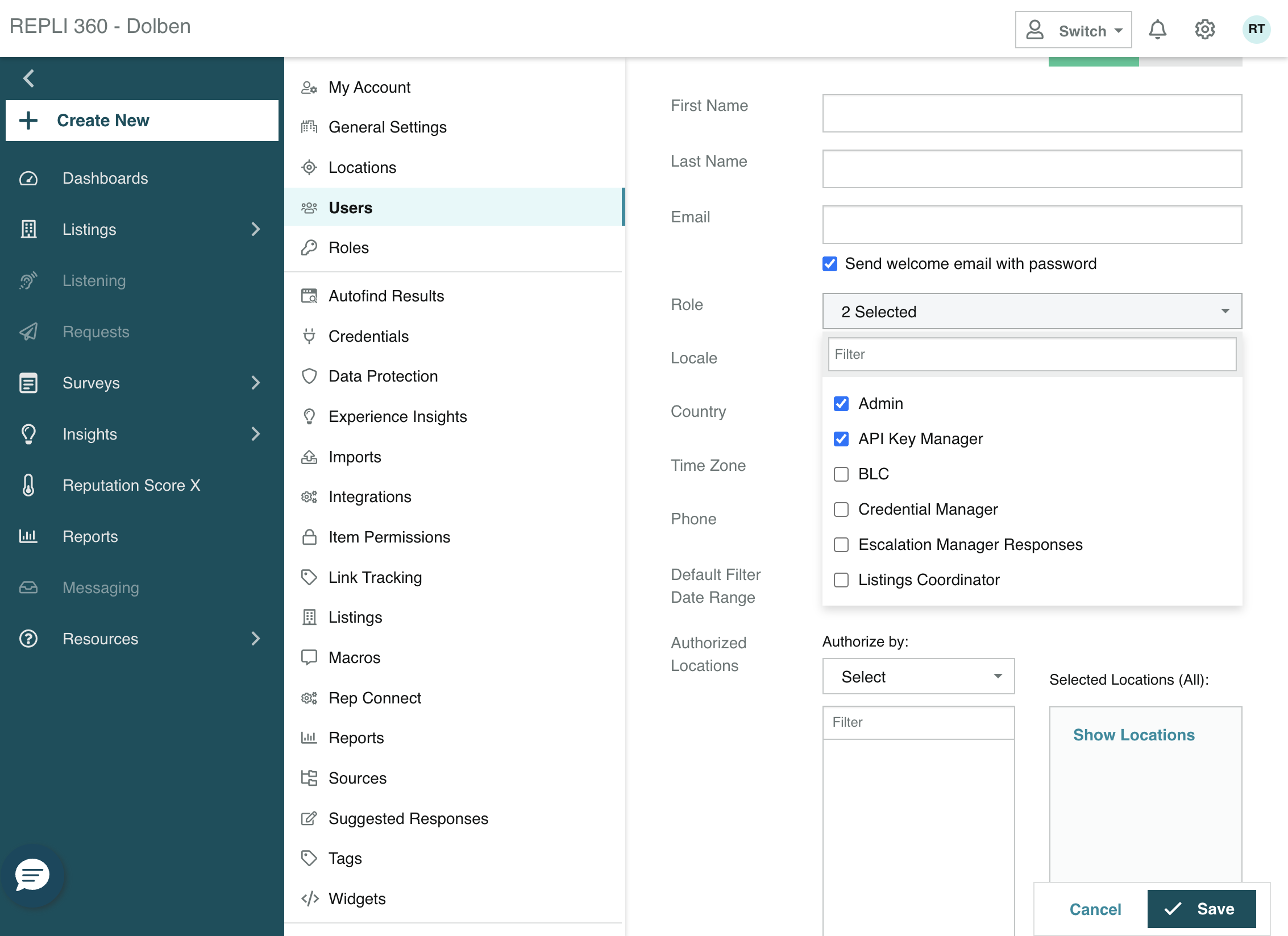Under Role, click on Admin and API Key Manager