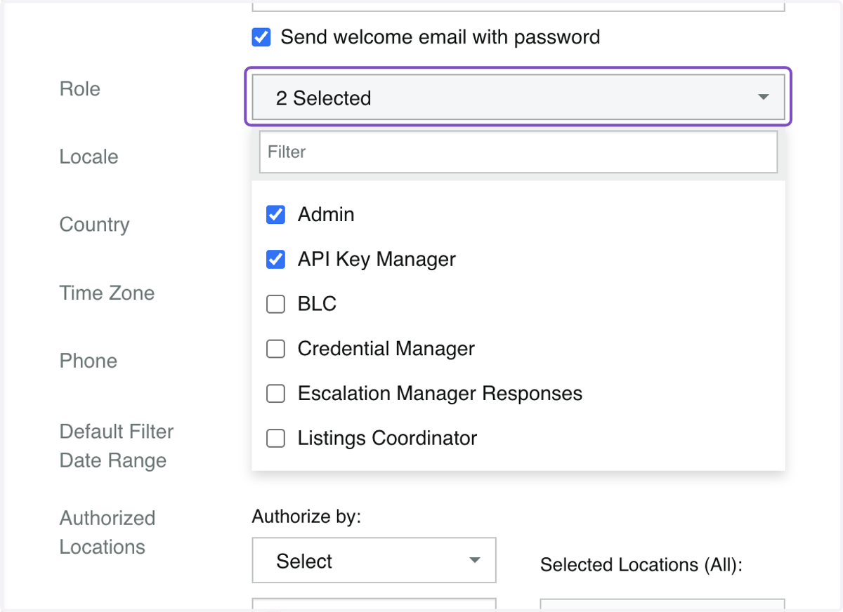 Under Role, click on Admin and API Key Manager