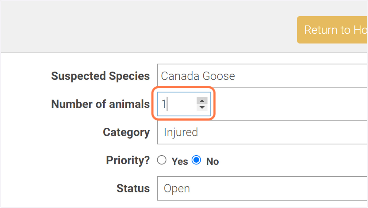 Enter the number of animals.