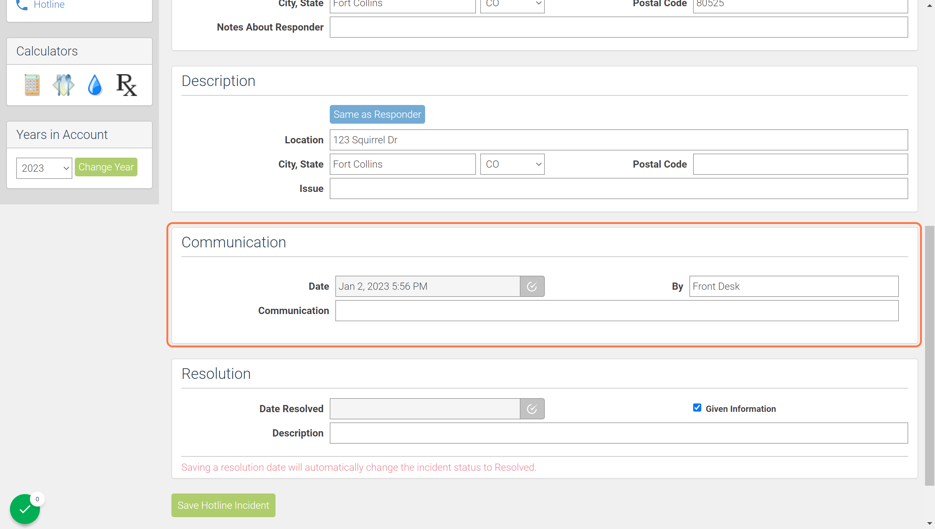 Skip the Communication tab, we'll only use this for repeat calls.
