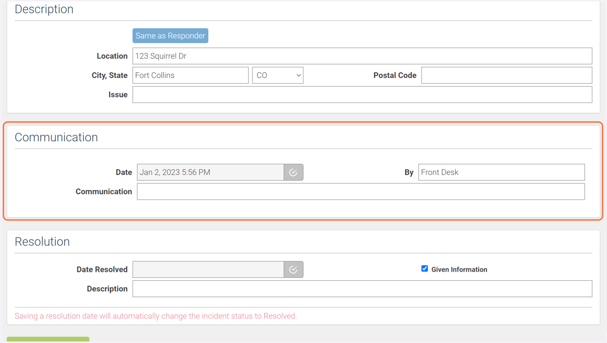 Skip the Communication tab, we'll only use this for repeat calls.